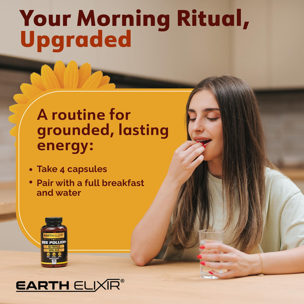 Earth Elixir propolis extract capsules close-up suggesting immune support potential.