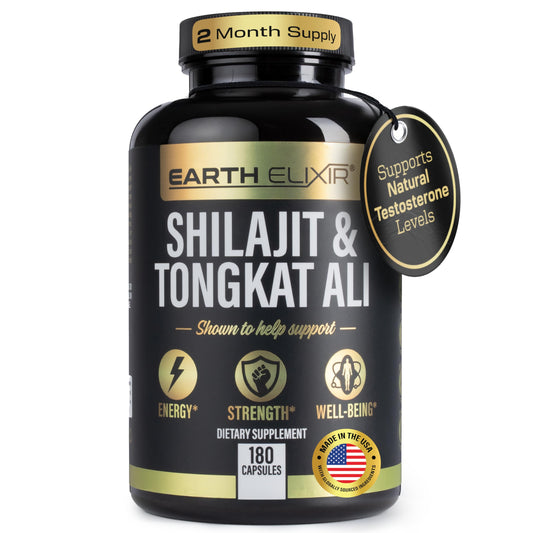 Earth Elixir Shilajit-Tongkat Ali Capsules support daily energy and stamina.