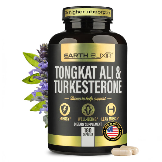 Earth Elixir Turkesterone & Tongkat Ali bottle close-up for athletes