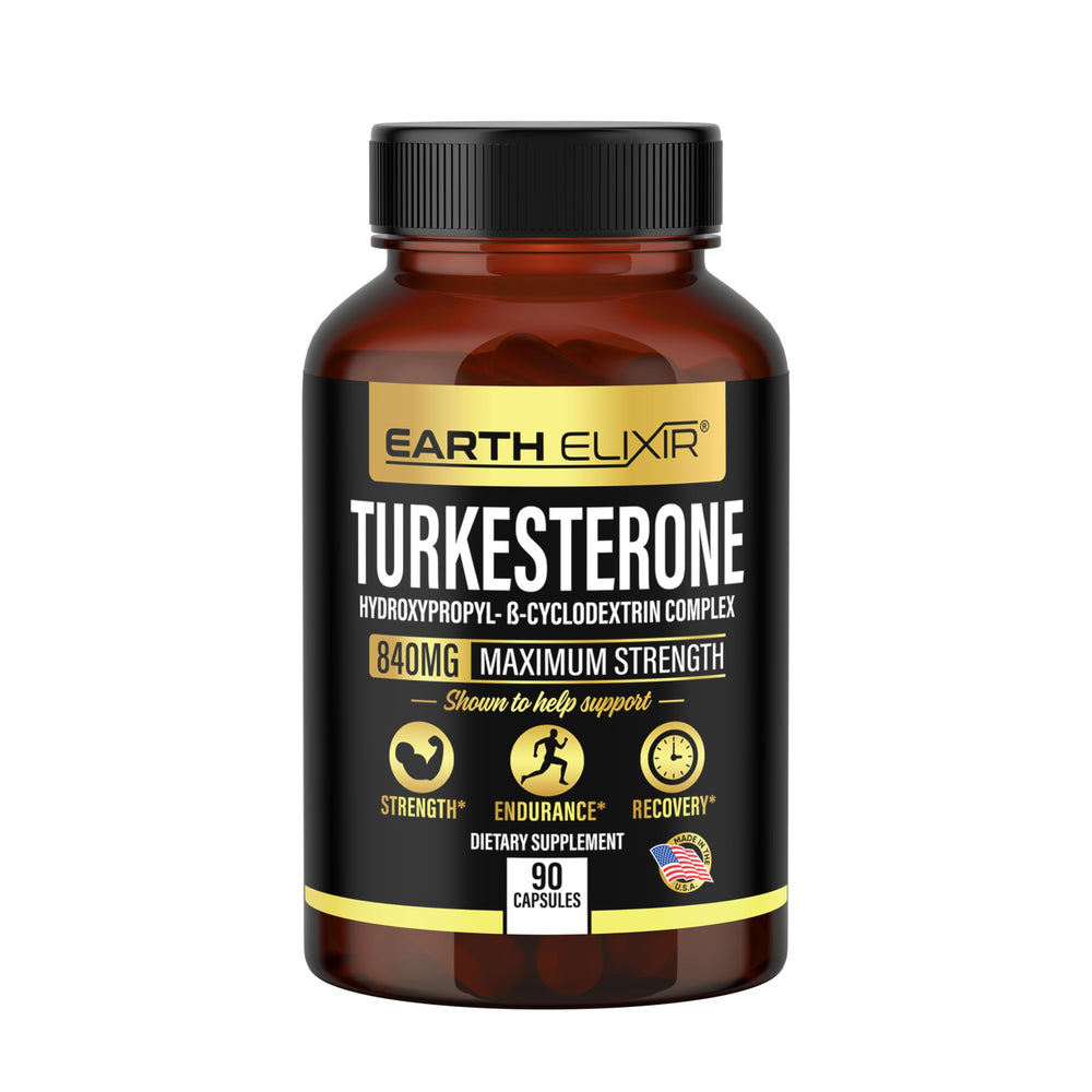Earth Elixir Turkesterone vegan-friendly icon signals plant-based sourcing.