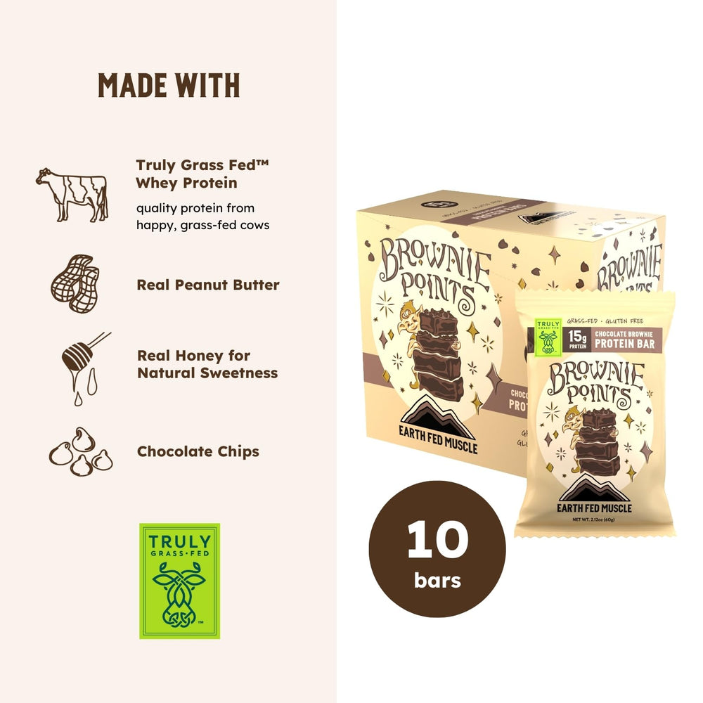 Earth Fed Muscle Brownie Points bar on desk with workout gear, lifestyle use.