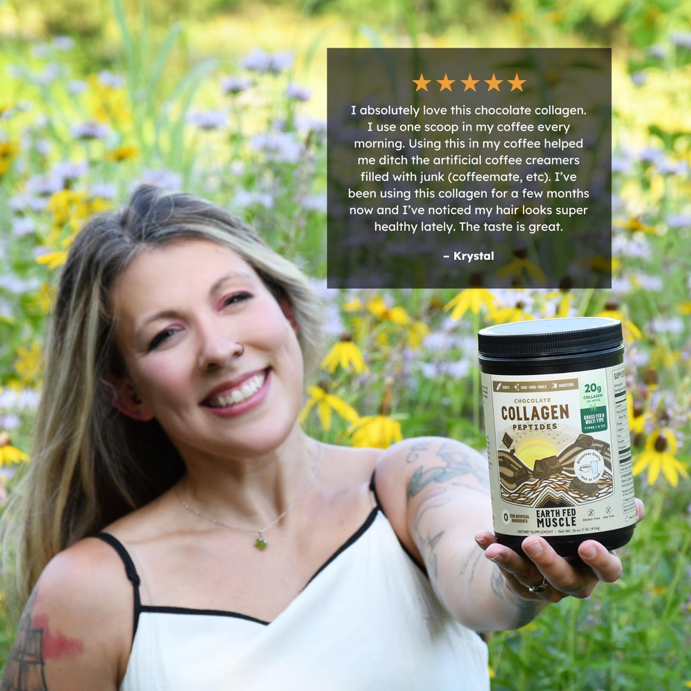 Shake with Earth Fed Muscle chocolate collagen powder shows smooth mix