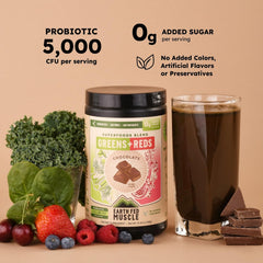 Earth Fed Muscle greens blend with spirulina and chlorella for nutrient-dense greens.