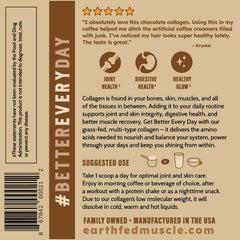 Nutrition facts panel for Earth Fed Muscle collagen powder