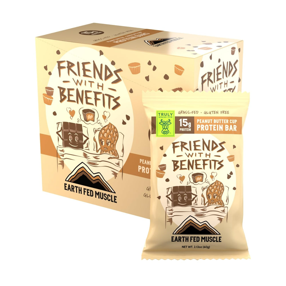 Earth Fed Muscle Friends with Benefits bar in chocolate peanut butter flavor for clean protein on the go