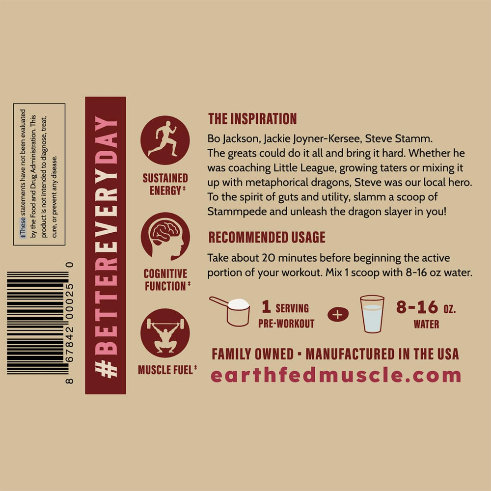 Earth Fed Muscle Stammpede Athlete pre-workout use during training.