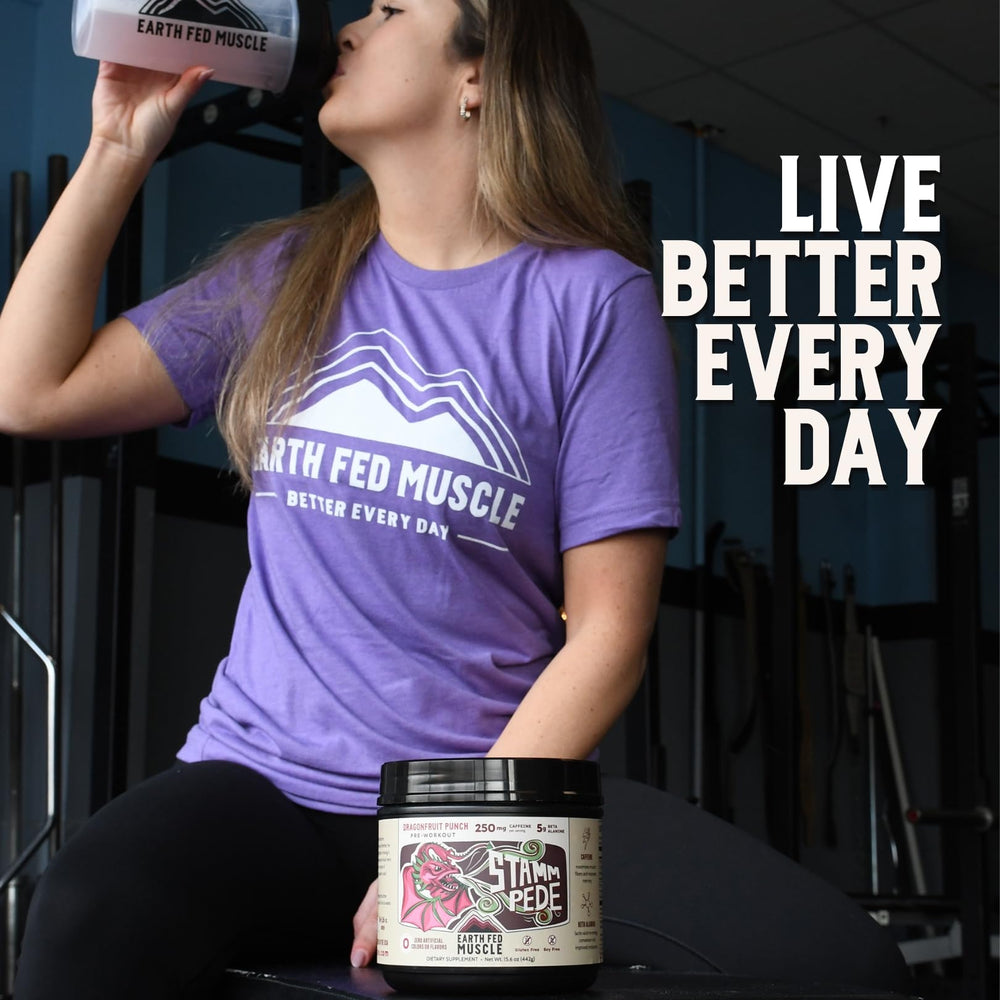 Earth Fed Muscle Stammpede Dragon Fruit Punch serving scoops for measured dosing.
