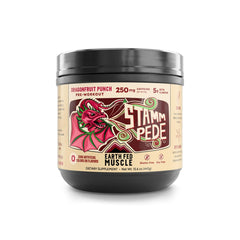 Earth Fed Muscle Stammpede Pre Workout Dragon Fruit Punch tub front for clean energy.