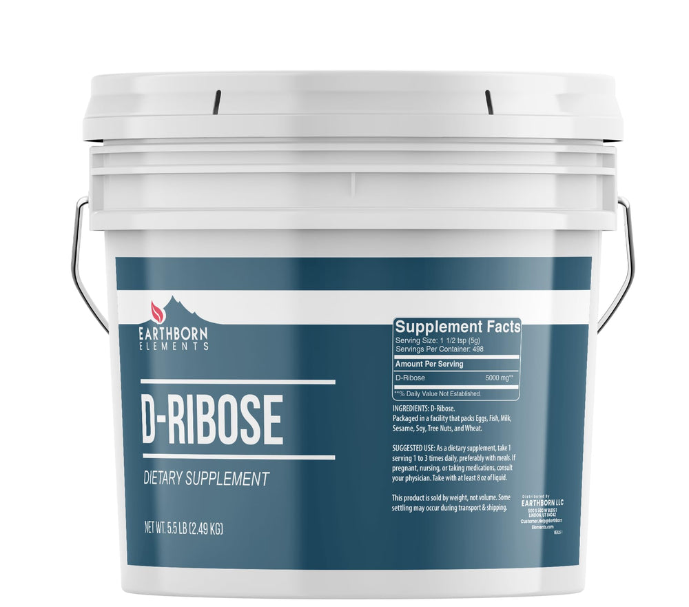 Earthborn Elements D-Ribose powder in a resealable bucket for easy storage