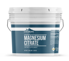 Earthborn Elements magnesium citrate bucket with resealable lid for easy storage.
