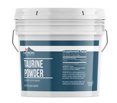 Earthborn Elements Taurine Powder label on the 1 gallon bucket highlights purity and no additives.
