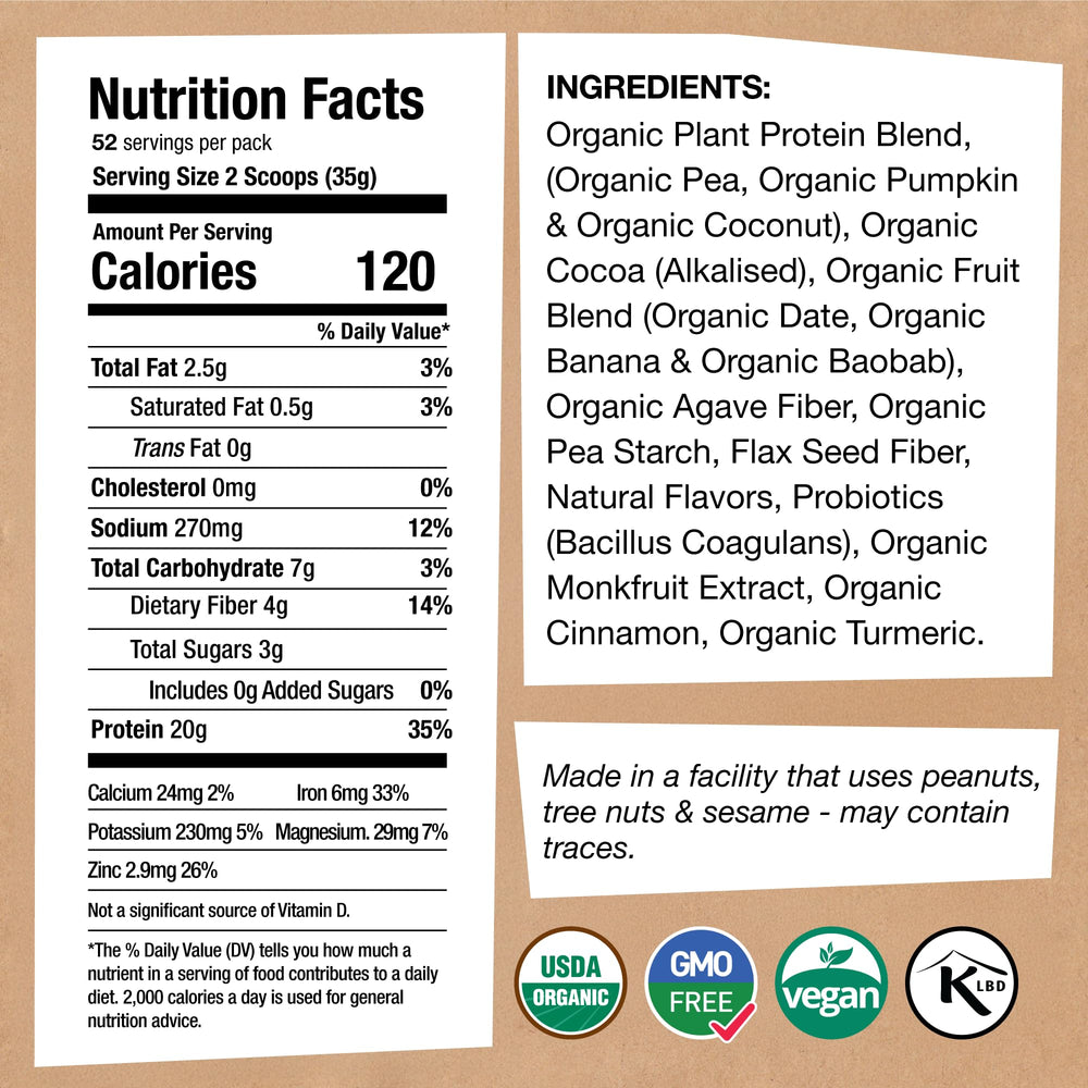 EarthChimp probiotic vegan protein powder jar with scoop supports daily wellness