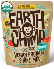EarthChimp vanilla organic vegan protein powder bottle for daily shakes