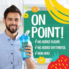 EarthChimp vanilla scoop in hand showing protein powder