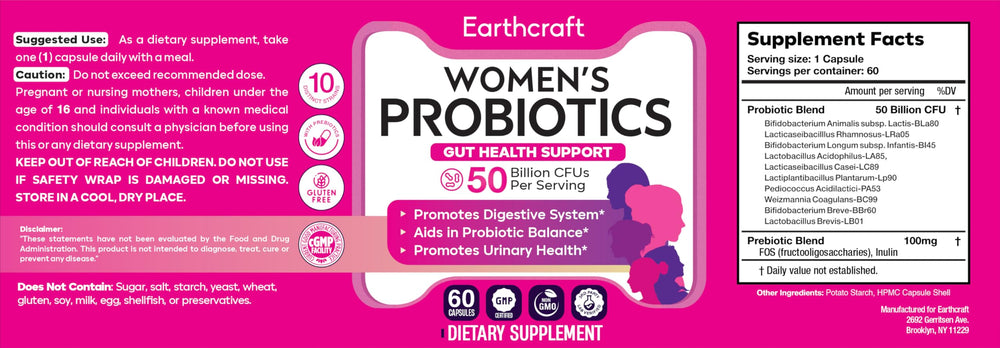 Earthcraft Probiotics allergen-free packaging communicates a clean label.
