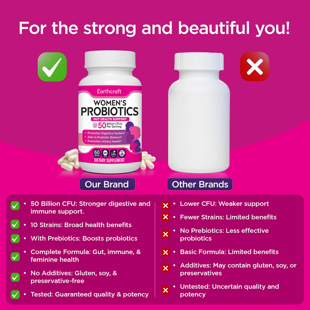 Earthcraft Probiotics ingredients highlight vegan, non-GMO, allergen-free features.
