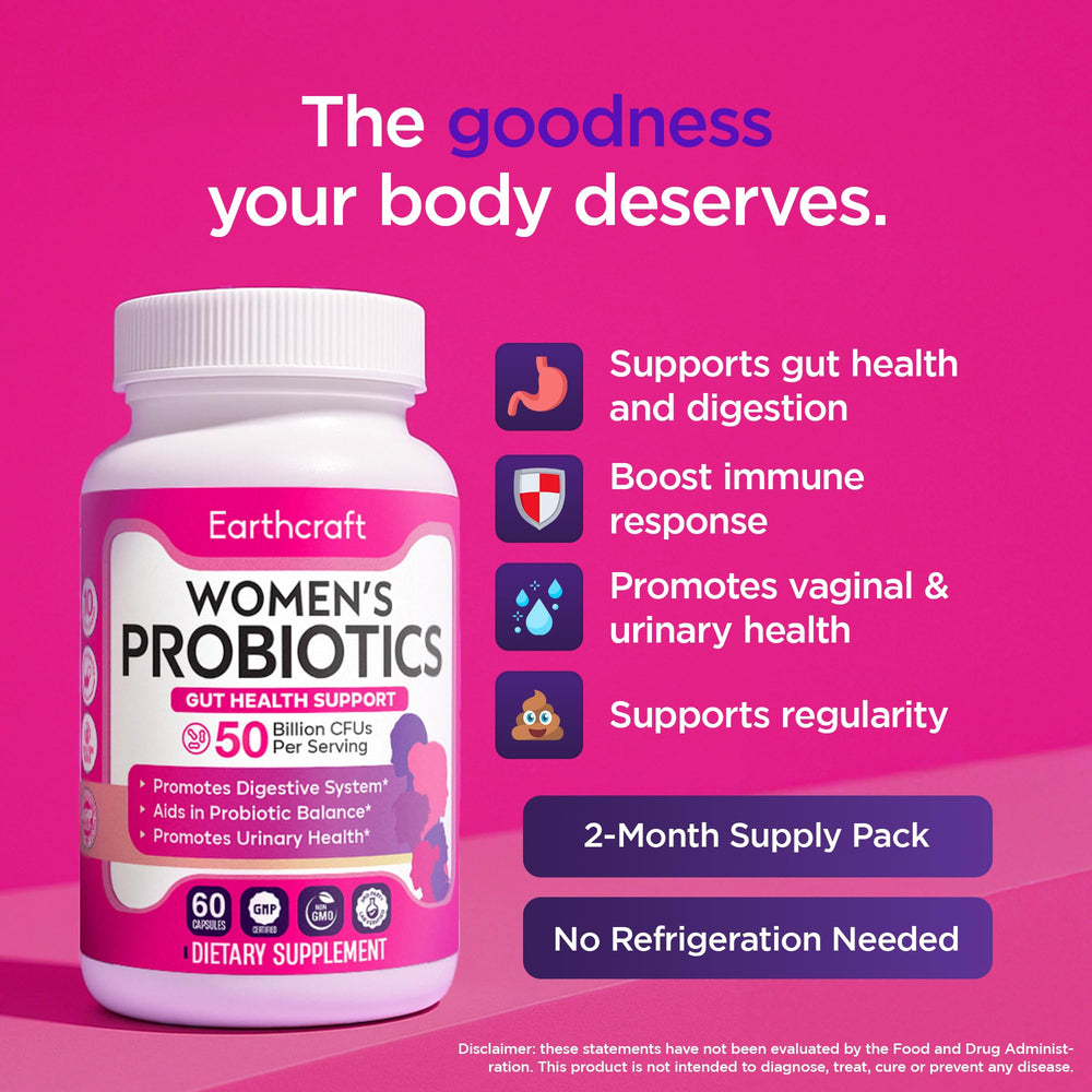 Earthcraft Probiotics for Women label close-up illustrating the 10-strain blend.