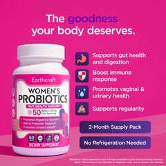 Earthcraft Probiotics for Women label close-up illustrating the 10-strain blend.