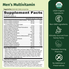 EarthFirst Organic Men's Multi bottle front highlighting vegan, non-GMO daily wellness.