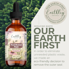 Earthley Wellness Feel Better Fast ingredient list close-up highlights organic, non-GMO herbs
