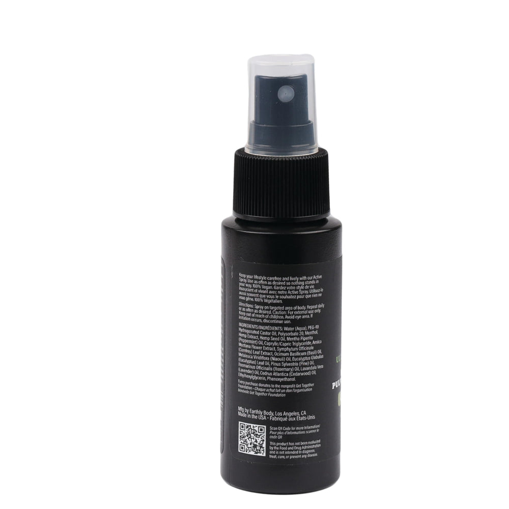 Earthly Body Hemp Daily Ultimate Strength Active Spray label shows mint aroma