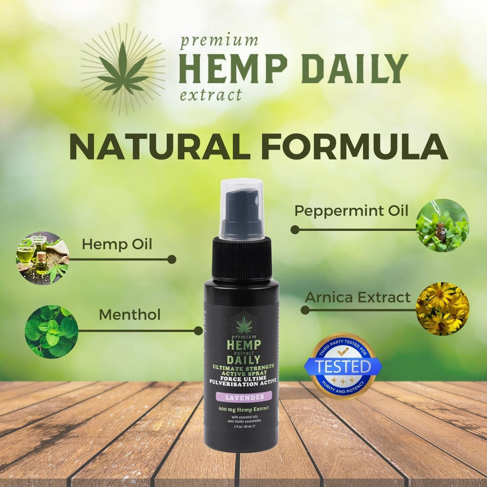 Lavender aroma from Earthly Body Hemp Daily Active Spray during application