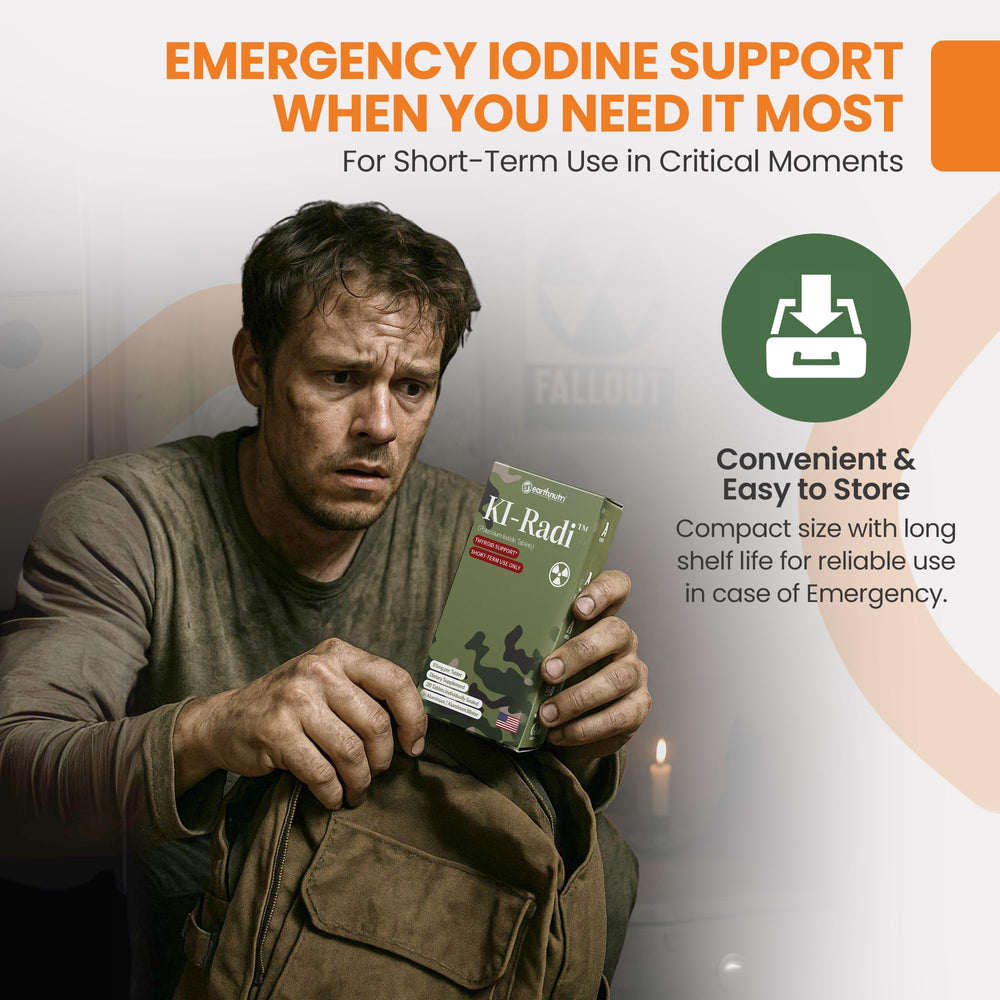 EarthNutri KI-Radi tablets in an emergency kit, ready for use.