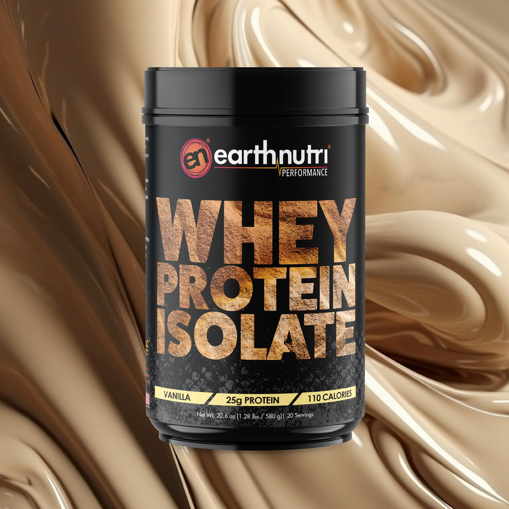 EarthNutri vanilla whey isolate shake in a glass, creamy texture.