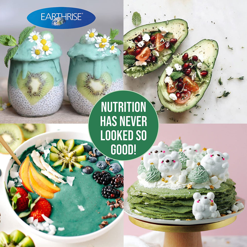 Earthrise Spirulina powder in a kitchen scene ready for smoothies and bowls.