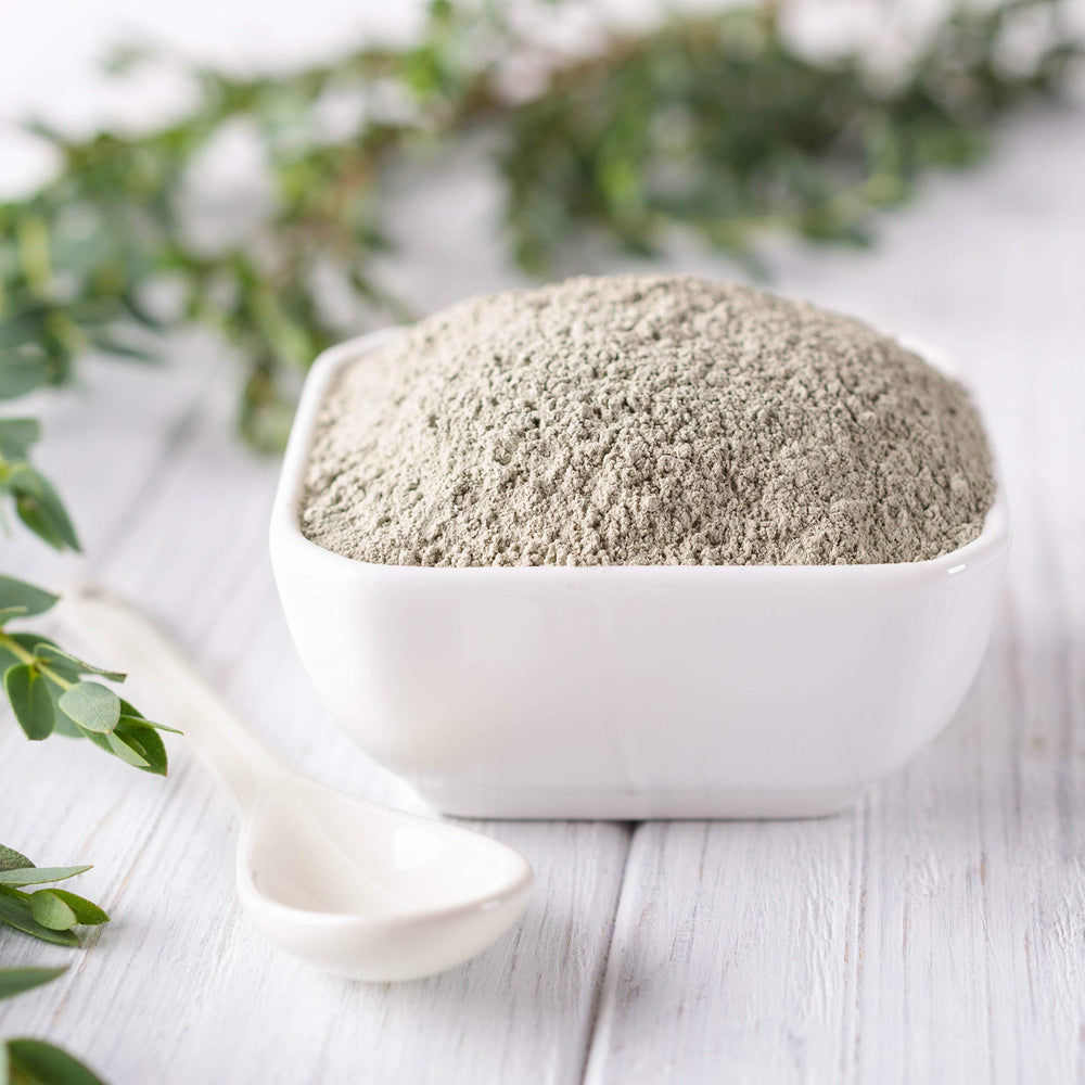DIY face mask with Earth's Living clay for smoothing and purifying skin.