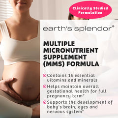 Earth's Splendor label close-up highlights folic acid and iron for prenatal support.