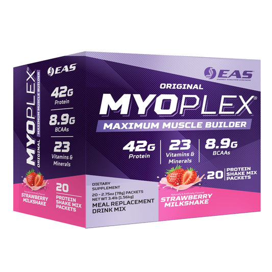 Experimental and Applied Sciences Myoplex strawberry milkshake packet ready for on-the-go protein.