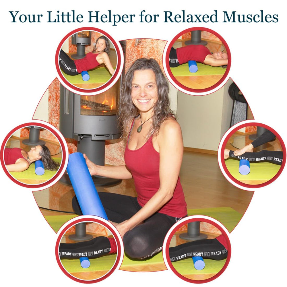 EasY FoxY ToY foam roller relaxes leg muscles after workouts.