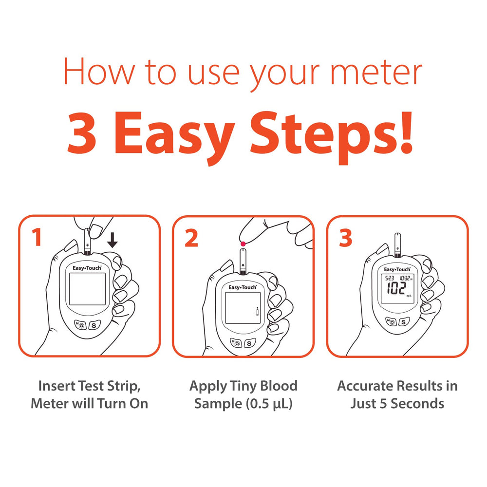 Easy Touch glucose test strips compatible with Easy Touch Monitoring System.