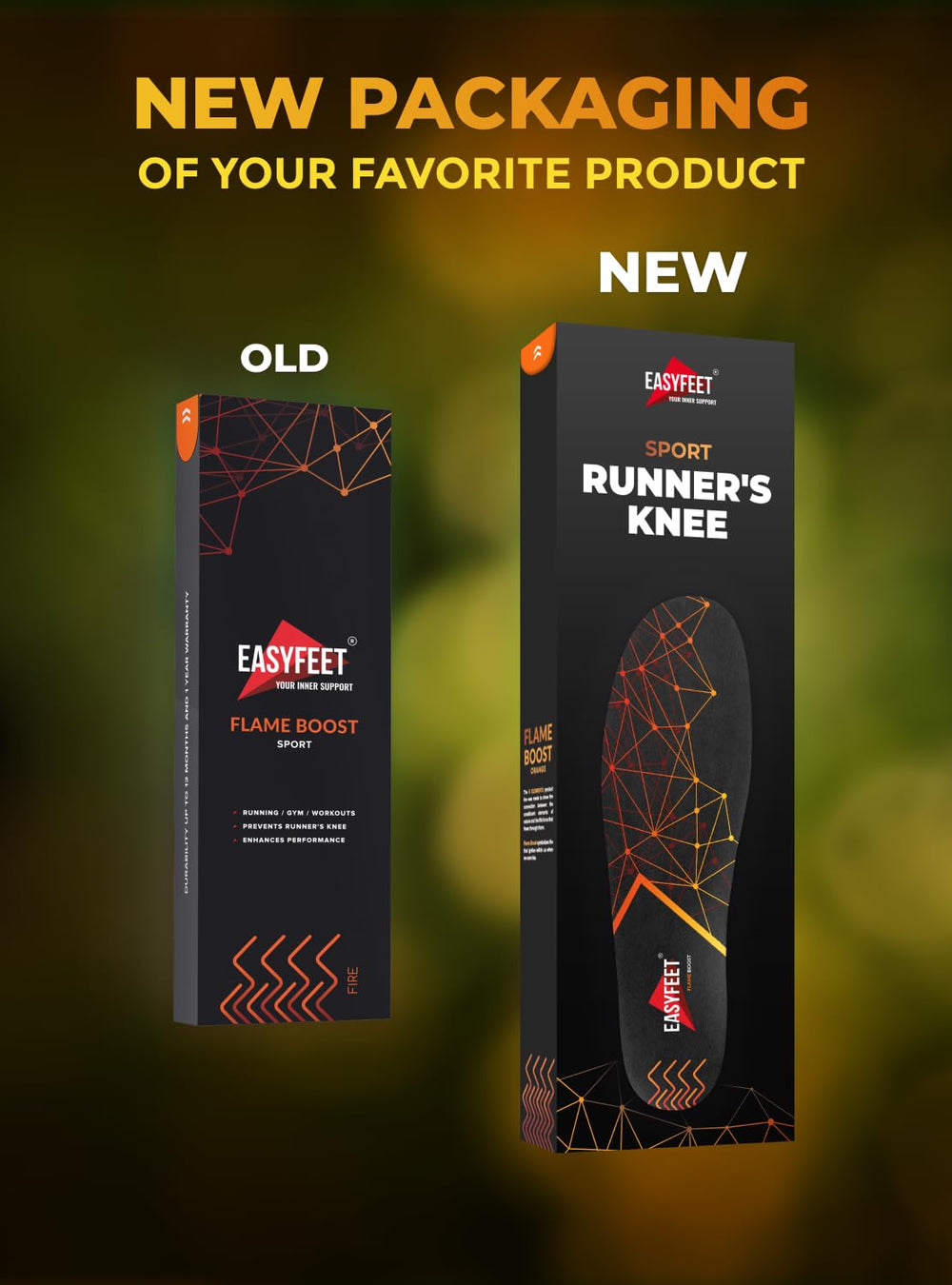 EASYFEET Flame Boost insoles with ergonomic arch shape improve stability.