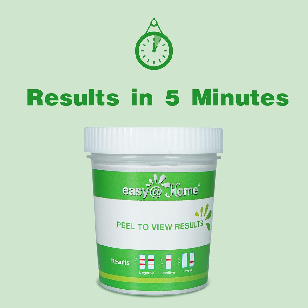 Easy@Home Drug Test Cup results readout displays in about 5 minutes