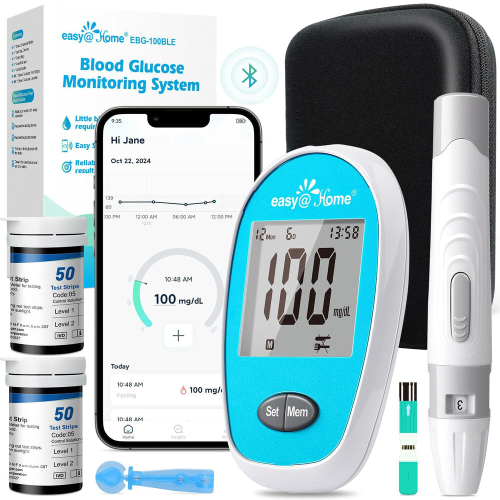 Easy@Home GlucoseEase dashboard tracks daily glucose trends for meals.