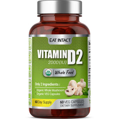 EAT INTACT vegan Vitamin D bottle with 2000 IU for daily wellness.