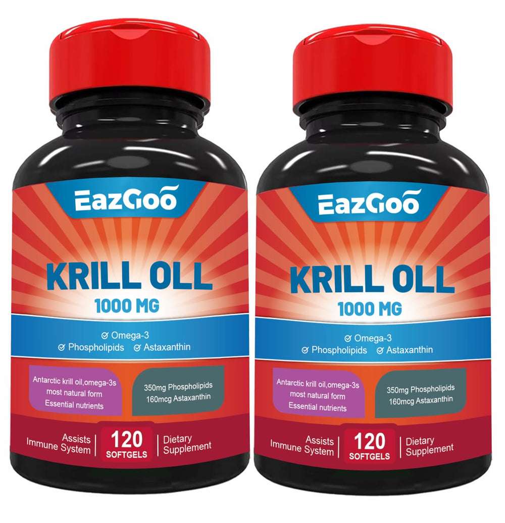 EAZGOO Antarctic Krill Oil bottle with 1000 mg serving for daily omega-3 intake.