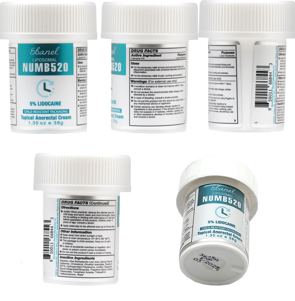 Ebanel 5% Lidocaine Cream hemorrhoid care focus for sensitive areas.
