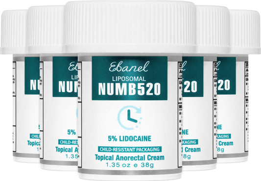 Ebanel 5% Lidocaine Cream tube closeup showing fast numbing potential.