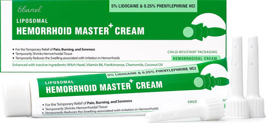 Ebanel 5% Lidocaine hemorrhoid cream tube for fast numbing relief.