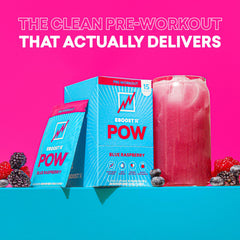 EBOOST POW ingredients highlight caffeine and amino acids for focused workouts