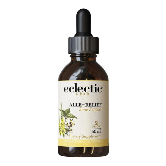 Eclectic Institute Alle-Relief Kids bottle pour enables easy dosing for seasonal support.