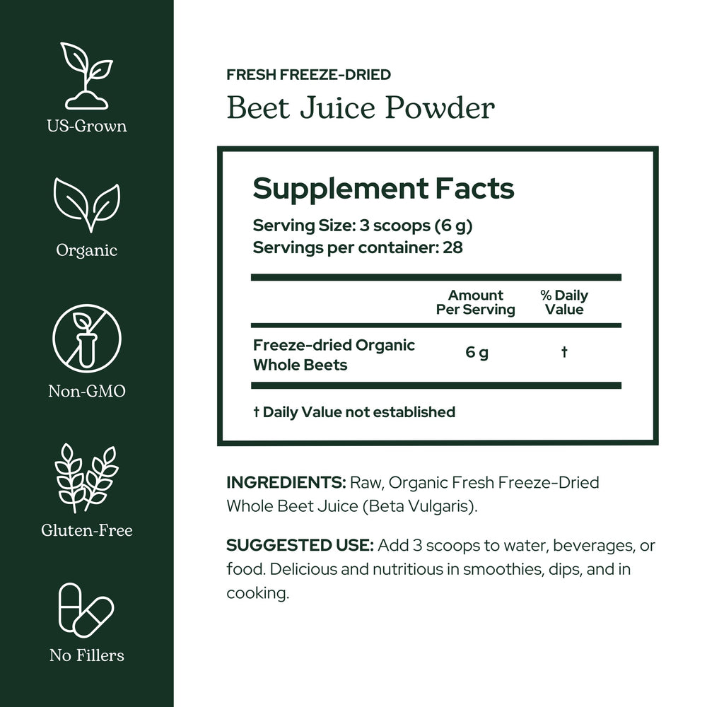 Eclectic Institute Beet Juice Powder freeze-dried closeup preserves color and nutrients.