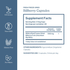 Eclectic Institute Bilberry Capsules close-up of polyphenols for circulatory health cues