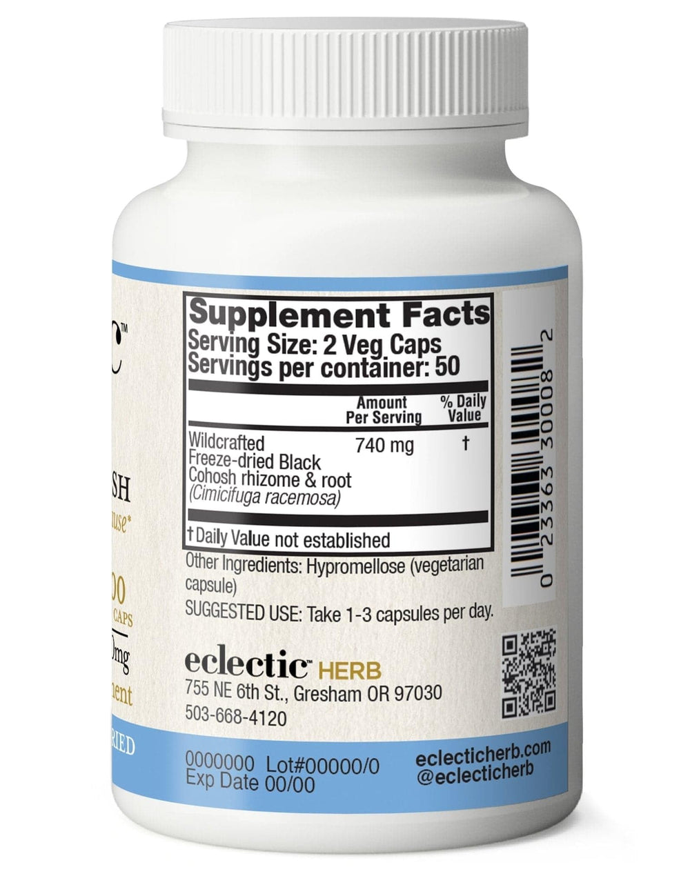 Eclectic Institute Black Cohosh capsules close-up for convenient daily joint support.
