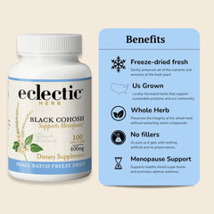 Eclectic Institute Black Cohosh packaging communicates vegan, gluten-free quality.