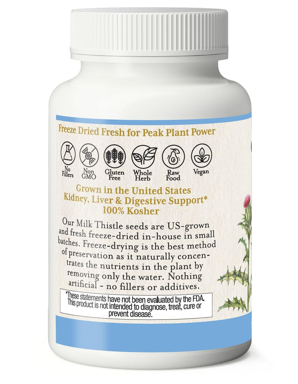 Label close-up highlights natural ingredients and Silymarin blend