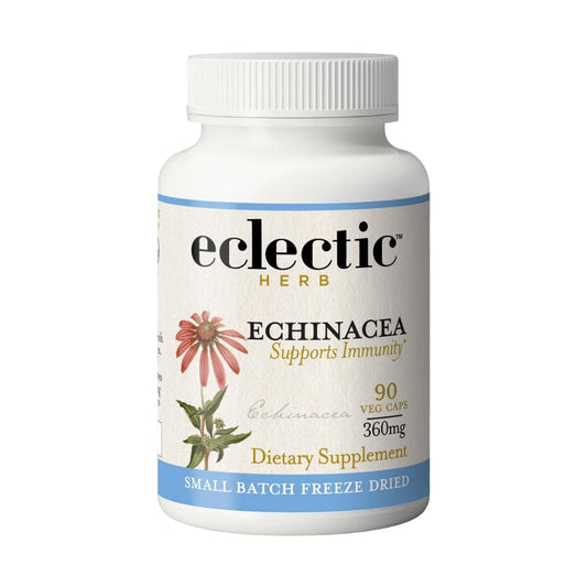 ECLECTIC INSTITUTE raw echinacea angustifolia bottle highlights premium immune support